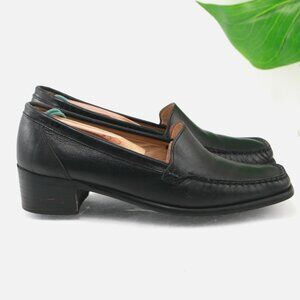 VTG Valleverde Women Loafer Size 39 8 Black Leather Low Heel Moc Square Toe Shoe